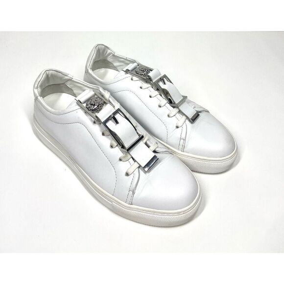 Versace Couture Versus Silver Buckle Low Top Leather Trainers Shoes Women 5 (35) - Picture 1 of 10